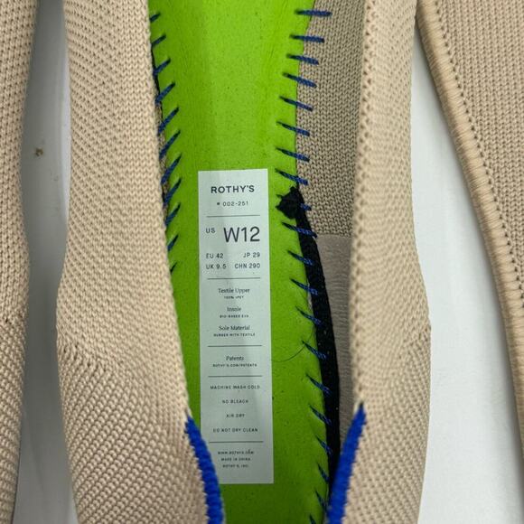 Rothy's The Point Toe Ballet Flat Slip-On Comfortable Ecru Beige Size W12 NWOB - Picture 11 of 11